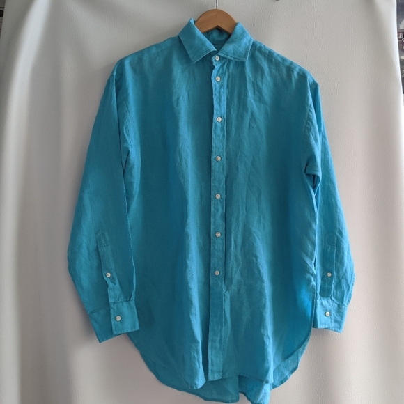 Polo by Ralph Lauren Tops Ralph Lauren Blue Linen Boyfriend Button